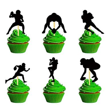 Imagem de Conjunto LaVenty de 24 figurinhas de cupcake para jogadores de futebol americano com cobertura de cupcake Super Bowl Decoração de festa de futebol Decoração de festa Rugby Decoração de festa de futebol