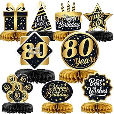 Imagem de Decorações de aniversário grandes para homens de 80 anos - 9 peças | Centros de mesa de aniversário de 80 anos | Peça central de mesa de aniversário de 80 anos para decorações de mesa