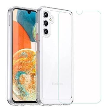 Imagem de FZYM Capa para Samsung Galaxy A14 5G película protetora de tela de vidro temperado, capa de telefone de proteção de silicone TPU gel macio transparente fina para Samsung Galaxy A14 5G (6,8 polegadas)