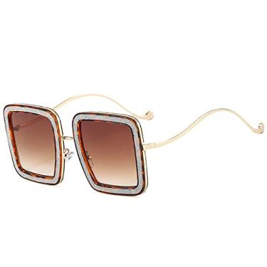 Imagem de Óculos de sol quadrado preto brilhante fashion feminino masculino designer de luxo óculos de sol superdimensionados adesivos femininos com brilho óculos, chá de leopardo C4, tamanho único