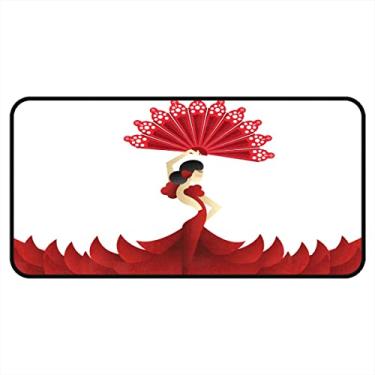 Imagem de Vijiuko Tapetes de cozinha vermelho dançarina espanhola com ventilador área de cozinha tapetes e tapetes antiderrapante tapete de cozinha tapetes laváveis para chão de cozinha escritório em casa pia lavanderia interior ao ar livre 101,6 x 50,8 cm