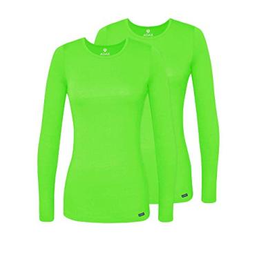 Imagem de Adar Underscrubs para mulheres, pacote com 2 – Camiseta confortável de manga comprida, Neon Lime Green, 3X-Large