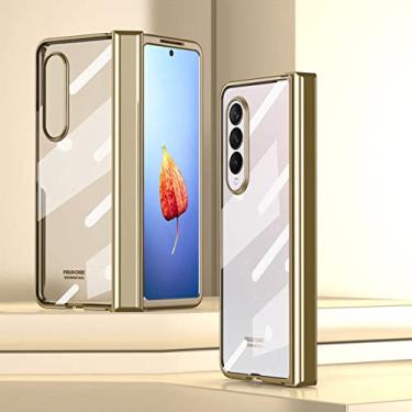 Imagem de Estojo de dupla face com tudo incluído para Samsung Galaxy Z Fold 4 5G com proteção de dobradiça e protetor de dobradiça. Capa de telefone de proteção para PC com película temperada, dourada, para Samsung Z Fold 4