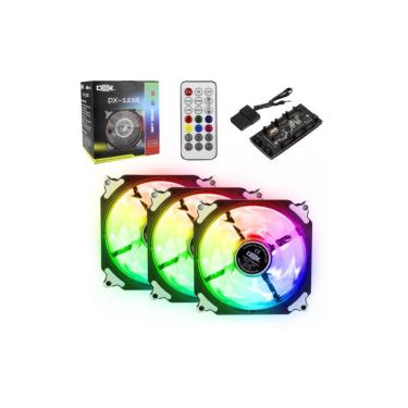 Imagem de Kit 3 Cooler C/led 120mm Rgb Com Fita Led E Controle Dx-123r