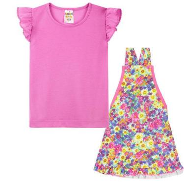 Imagem de Conjunto Infantil Vestido Jardineira Contendo 2 Peças Rosa - Fantoni
