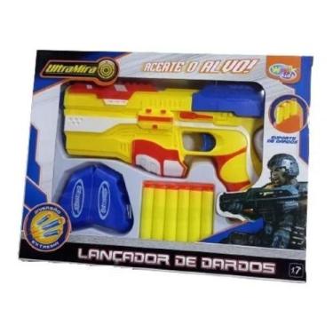 Lançador de Dardos Pistola Arminha Shoot Infantil Tipo Nerf 6 Dardos Mira e  Luz Importway BW142 