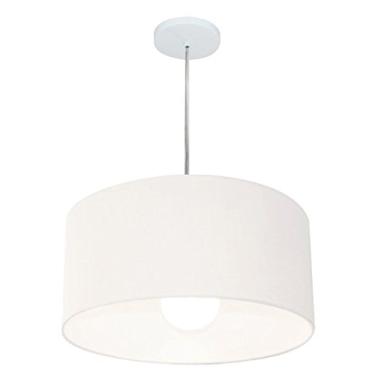 Imagem de Lustre Pendente Cilíndrico Cúpula Tecido 45x25 cm, Vivare Iluminação, Pendente4204 BR, Branco, Médio