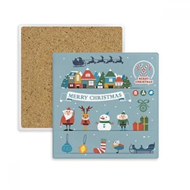 Imagem de Porta-copos quadrado de Natal, boneco de neve, Papai Noel, porta-copos, caneca, suporte de subplaca, pedra isolante