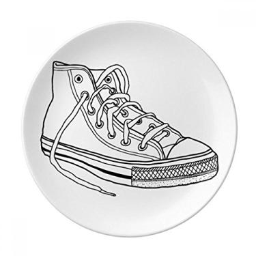 Imagem de Sapato de lona branco pintado à mão prato decorativo de porcelana salver talheres, prato de jantar