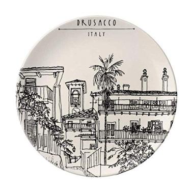 Imagem de Prato decorativo de paisagem de cidade com desenho de Roma da Itália Prato de jantar de porcelana Salver