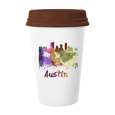 Imagem de Caneca de cerâmica Austin America City Aquarela de vidro bebendo café copo de cerâmica