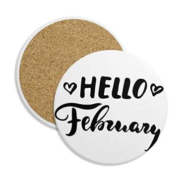 Imagem de Caneca de porta-copos com citação Hello Feverary porta-copos redonda e pedra absorvente, 2 peças