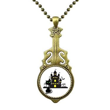 Imagem de DIYthinker Colar de gato Castelo Sombrio Horrível Halloween Joia de guitarra Pingente Música