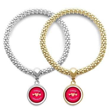 Imagem de DIYthinker Bracelete rosa feliz dia dos namorados coração amante flecha pingente joia corrente presente para casal