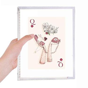 Imagem de Caderno de cartas de baralho com estampa de coração Q com folhas soltas e diário recarregável