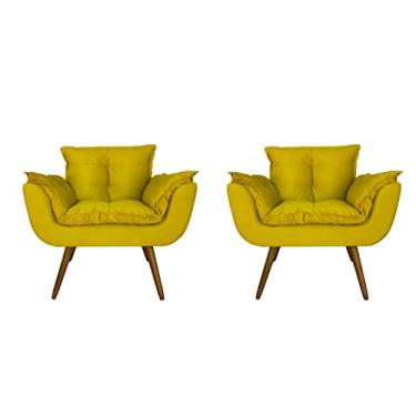 Imagem de Conjunto 2 Poltronas Decorativa Estofada Para Salão de Beleza Opala Suede Amarelo - LM DECOR