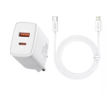 Imagem de Carregador Turbo Compatível com iPhone 6/7/8/x/11/12/13/14 20w Usb-c Baseus com cabo usb-c X Lightning - Branco