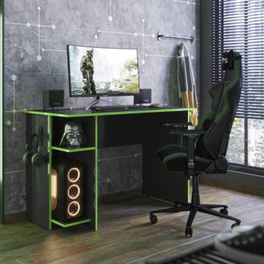 Imagem de Mesa Gamer Enzo Com Suporte Preto Verde Bnn Decor - Qmovi