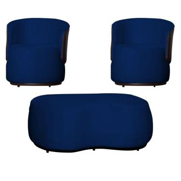 Imagem de Kit 2 Poltronas e 1 Puff Grande Design Orgânico Beatriz Veludo Composê Corino Marrom - Estopar