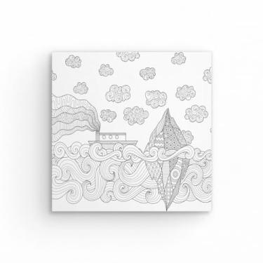 Imagem de Tela Para Pintura Infantil Colorir Pintar Canvas 20x20cm (Navio)