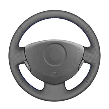 Imagem de Capa de volante de carro confortável antiderrapante costurada à mão em couro preto, apto para Renault Clio 2 Twingo 2 Dacia Sandero 2001 2002 2003 2004 2005 a 2014