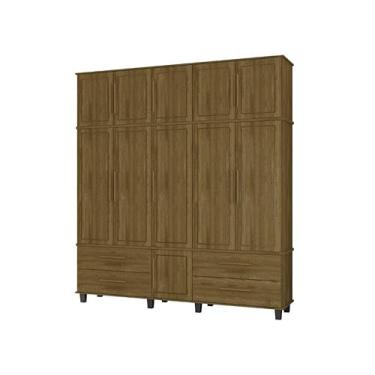 Imagem de Roupeiro/Guarda Roupas HOU Triplex 5 Portas + 4 Gavetas Com Cabideiros em Alumínio e Puxadores Amadeirados Cor Imbuia