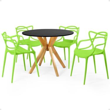 Imagem de Conjunto Mesa De Jantar Redonda Marci Preta 100cm Com 4 Cadeiras Allegra - Verde