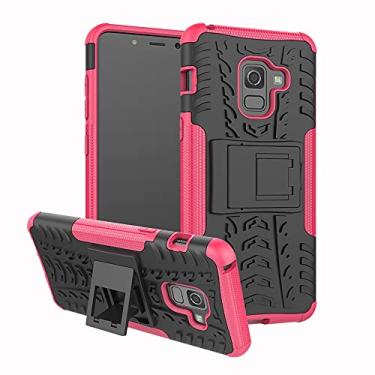 Imagem de Pacotes de capa protetora compatíveis com Samsung Galaxy A8 2018, TPU + PC Bumper Hybrid Military-Grade Rugged Case, capa de telefone à prova de choque com capa de telefone com suporte (cor: rosa vermelha)