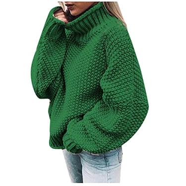 Imagem de Tops femininos de outono tricotado gola rolê suéter feminino cor sólida gola falsa tops de malha estilo coreano roupas para mulheres, Verde, M