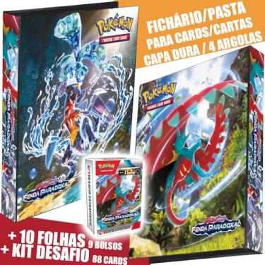 Imagem de Pasta Fichário Álbum Capa Dura Pokémon Escarlate E Violeta Fenda Paradoxal Ǥarchomp e Lua Estrondo 4 Argolas + 10 Folhas + Desafio Estratégico com 88 Cards Cartas