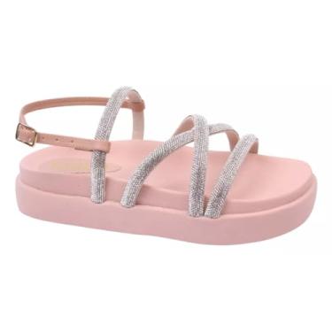 Imagem de Papete Feminina Strass Brilho Sandália Tiras Flat Conforto (Nude, BR, Adulto, Numérico, 37)