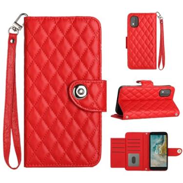 Imagem de Para Nokia C02, capa carteira com alça de pulso, capa flip de couro de encaixe magnético com 7 cartões e 1 compartimento para dinheiro, suporte feminino presente capa de telefone para Nokia C02 5,4