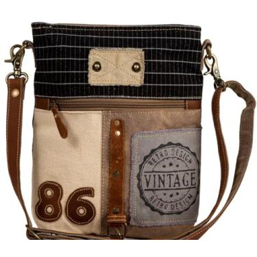 Imagem de Myra Bag Bolsa tiracolo – Route 86 Bolsa transversal de couro e lona para mulheres, bolsas vintage de patchwork para mulheres, bolsa vintage com alça ajustável,, Multicor