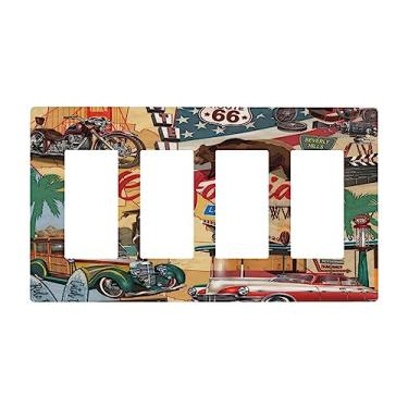 Imagem de American Route 66 Bear Truck 4 Gang Quad Rocker Light Switch Cover Plate Decorativo Placa Frontal Elétrica Placa de Comutação Sala de Estar Quarto Decore Jumbo Sem Parafusos