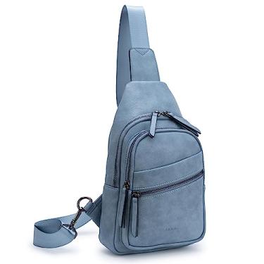 Imagem de Alldaily Bolsa tiracolo grande para mulheres, bolsa tiracolo de couro, moderna, bolsa de peito para viagens, pochete, Azul, Large