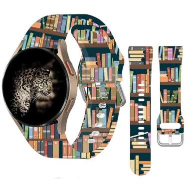 Imagem de Pulseiras esportivas de silicone de 20 mm compatíveis com Galaxy Watch 6/Watch 5/Galaxy Watch 4 de 40 mm e 44 mm/Classic 42 mm e 46 mm/Watch 3 de 41 mm, Active 2, linda pulseira de substituição para mulheres (livros da biblioteca de desenhos animados)