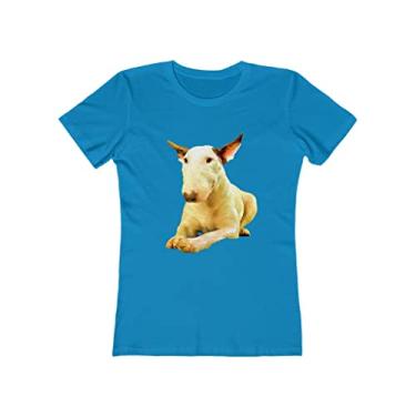Imagem de English Bull Terrier 'Sheba' - Camiseta feminina de algodão torcido da Doggylips, Turquesa lisa, XXG