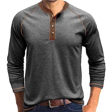 Imagem de Camisetas masculinas Henley manga comprida moletom polo outono moda 4 botões camisetas clássicas algodão golfe casual, X Cinza, GG