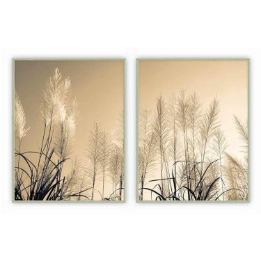 Imagem de Kit Com 2 Quadros Decorativos Florais Com Moldura Para Sala Quarto Escritório 52x67 Flo...