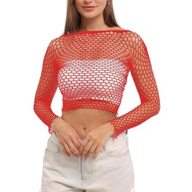 Imagem de LEMON GIRL Blusa feminina arrastão cropped lingerie Babydoll top EUA 2-18, vermelho, Tamanho �nico