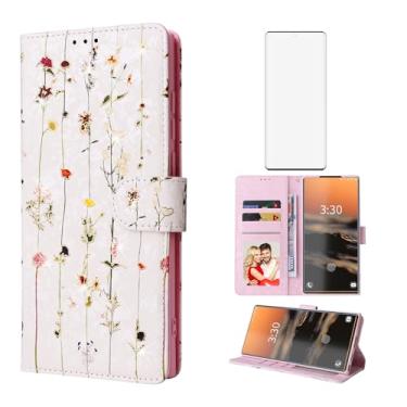 Imagem de Asuwish Capa de celular para Samsung Galaxy S23 Ultra 5G carteira celular com protetor de tela de vidro temperado suporte para cartão de flores S23Ultra 23S S 23 23Ultra 17.3 cm mulheres homens flores