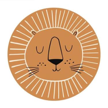 Imagem de Tapete Infantil Decorativo Leão 1m para Quarto de Menina Menino Antiderrapante Super Macio Moderno Em Caximira Tapete Circular Antiácaro