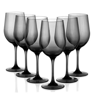 Imagem de KX-WARE Taças de vinho clássicas de acrílico multiuso, taças de vinho de haste de plástico de 540 ml, conjunto de 6 cinza fumê