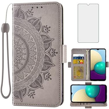 Imagem de Asuwish Compatível com Samsung Galaxy A02 Capa carteira de vidro temperado protetor de tela porta-cartão de crédito flip alça de pulso capa de celular para celular Gaxaly A 02 5G Glaxay 02A Galaxies
