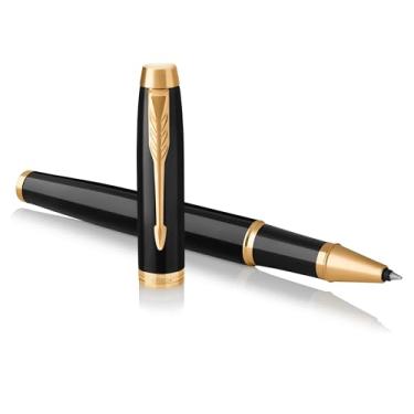 Imagem de PARKER Caneta esferográfica IM, acabamento dourado lacado preto com refil de tinta preta de ponta fina, caixa de presente (1931659), preta e dourada
