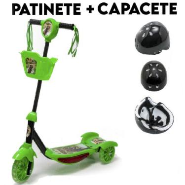Imagem de Patinete Infantil Com Som e Luzes Dino + Presente Capacete - DM Toys