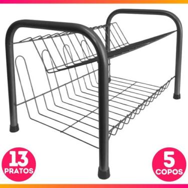 Imagem de Escorredor De Louça Cozinha 13 Pratos Copo Duplo 2 Andares Porta Copos