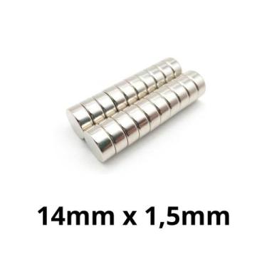 Imagem de Kit 20 Imã Neodímio Disco Magnético N35 14 x 1,5 mm Super Forte Potent