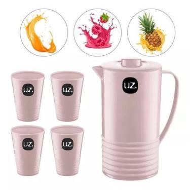 Imagem de Jogo Jarra De Suco 1,8l + 4copos 300ml Plástico - Rosa Uz