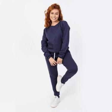 Imagem de Conjunto Feminino Moletom Gola Careca Barato Blusa De Frio E Calça - G